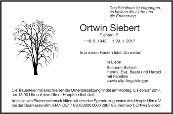Traueranzeige von Ortwin Siebert von Südwest Presse