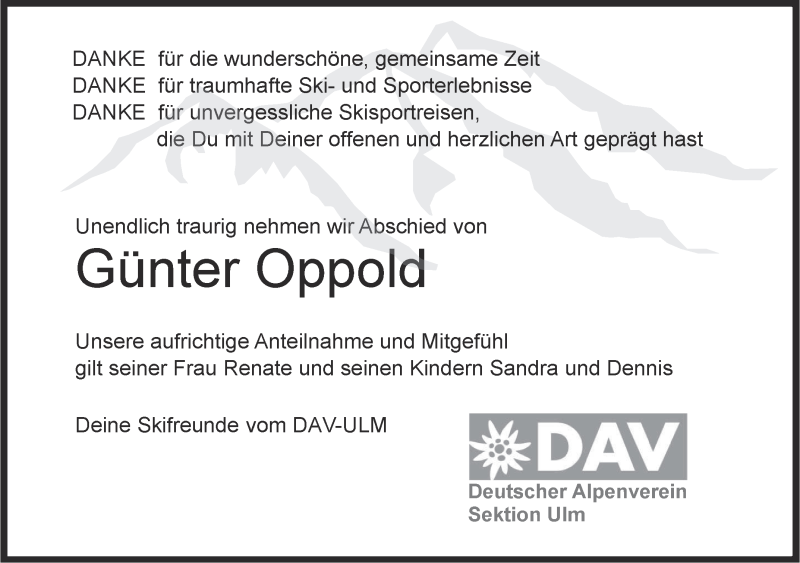  Traueranzeige für Günter Oppold vom 19.08.2017 aus Südwest Presse