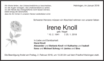 Traueranzeige von Irene Knoll von NWZ Neue Württembergische Zeitung