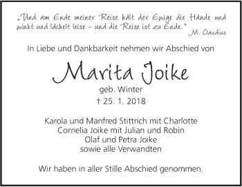 Traueranzeige von Marita Joike von SÜDWEST PRESSE Ausgabe Ulm/Neu-Ulm