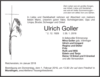 Traueranzeige von Ulrich Goller von Ehinger Tagblatt/Alb-Bote
