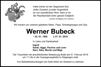 Traueranzeige von Werner Bubeck von NWZ Neue Württembergische Zeitung