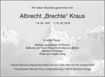 Traueranzeige von Albrecht  Kraus von SÜDWEST PRESSE Ausgabe Ulm/Neu-Ulm