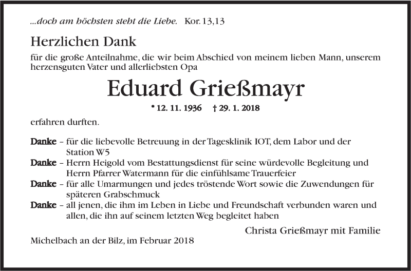  Traueranzeige für Eduard Grießmayr vom 17.02.2018 aus Haller Tagblatt