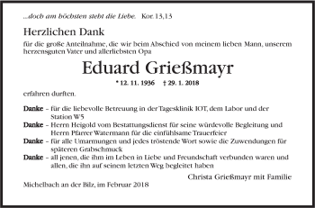 Traueranzeige von Eduard Grießmayr von Haller Tagblatt