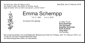 Traueranzeige von Emma Schempp von NWZ Neue Württembergische Zeitung
