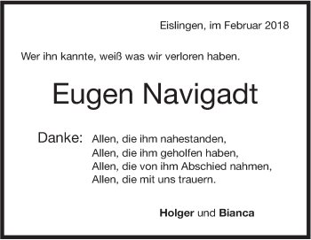 Traueranzeige von Eugen Navigadt von NWZ Neue Württembergische Zeitung