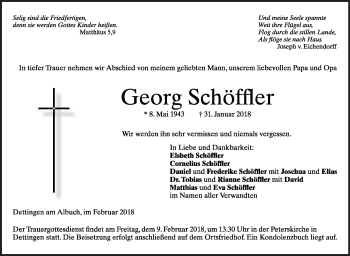 Traueranzeige von Georg Schöffler von SÜDWEST PRESSE Ausgabe Ulm/Neu-Ulm