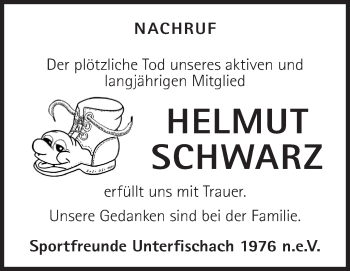 Traueranzeige von Helmut Schwarz von Haller Tagblatt