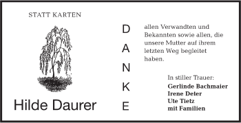 Traueranzeige von Hilde Daurer von Hohenloher Tagblatt
