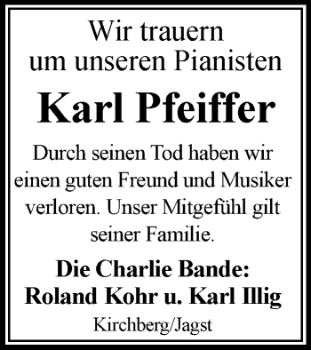 Traueranzeige von Karl Pfeiffer von Hohenloher Tagblatt