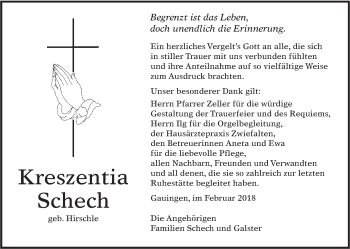 Traueranzeige von Kreszentia Schech von Alb-Bote