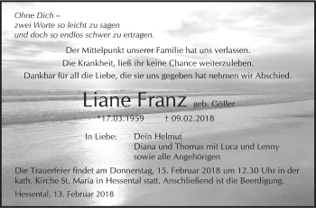 Traueranzeige von Liane Franz von Haller Tagblatt