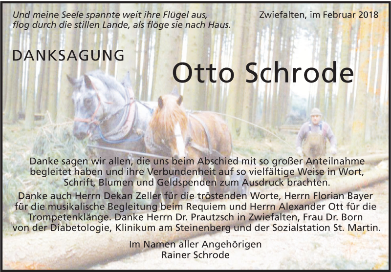  Traueranzeige für Otto Schrode vom 09.02.2018 aus Alb-Bote/Metzinger-Uracher Volksblatt