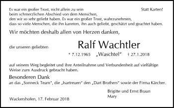Traueranzeige von Ralf Wachtler von Haller Tagblatt
