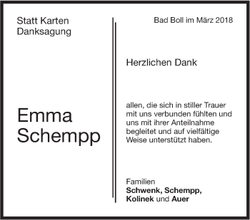Traueranzeige von Emma Schempp von NWZ Neue Württembergische Zeitung