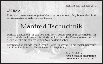 Traueranzeige von Manfred Tschuchnik von Rundschau Gaildorf