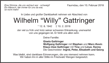 Traueranzeige von Wilhelm  Gattringer von NWZ Neue Württembergische Zeitung