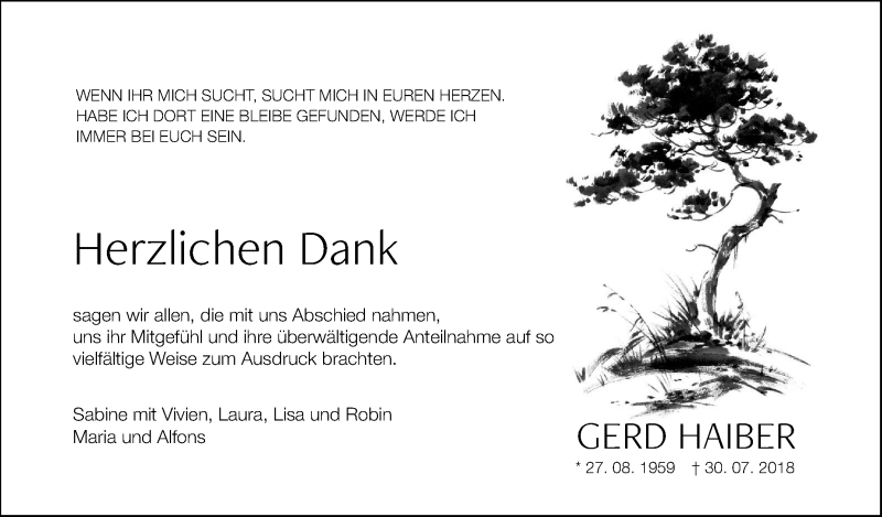  Traueranzeige für Gerd Haiber vom 25.08.2018 aus Hohenzollerische Zeitung