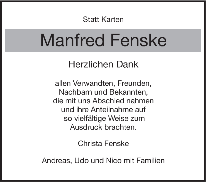  Traueranzeige für Manfred Fenske vom 04.08.2018 aus SÜDWEST PRESSE Ausgabe Ulm/Neu-Ulm