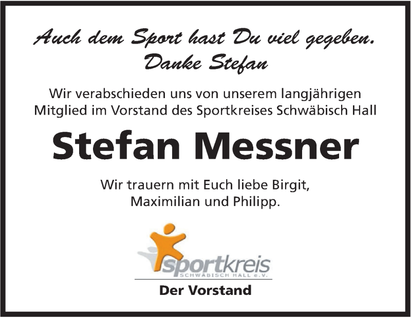  Traueranzeige für Stefan Messner vom 29.08.2018 aus Haller Tagblatt