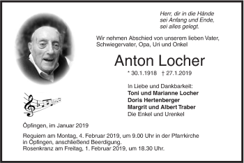 Traueranzeige von Anton Locher von Ehinger Tagblatt