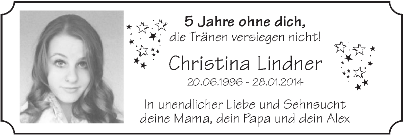  Traueranzeige für Christina Lindner vom 28.01.2019 aus NWZ Neue Württembergische Zeitung