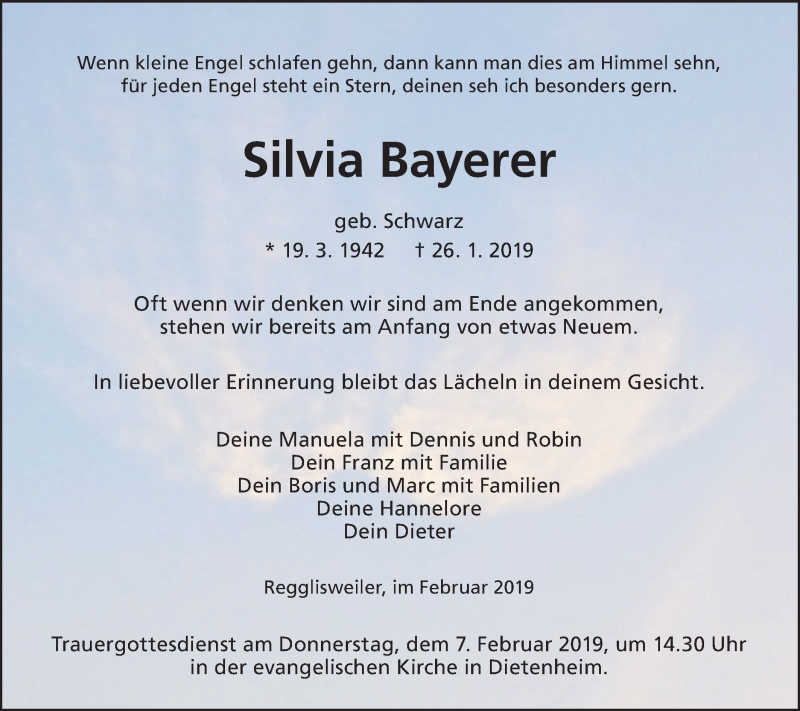  Traueranzeige für Silvia Bayerer vom 02.02.2019 aus Illertal Bote