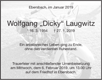 Traueranzeige von Wolfgang Laugwitz von NWZ Neue Württembergische Zeitung