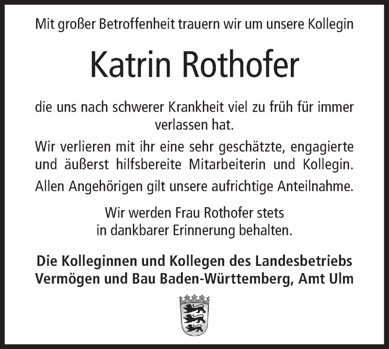  Traueranzeige für Katrin Rothofer vom 25.10.2019 aus Geislinger Zeitung