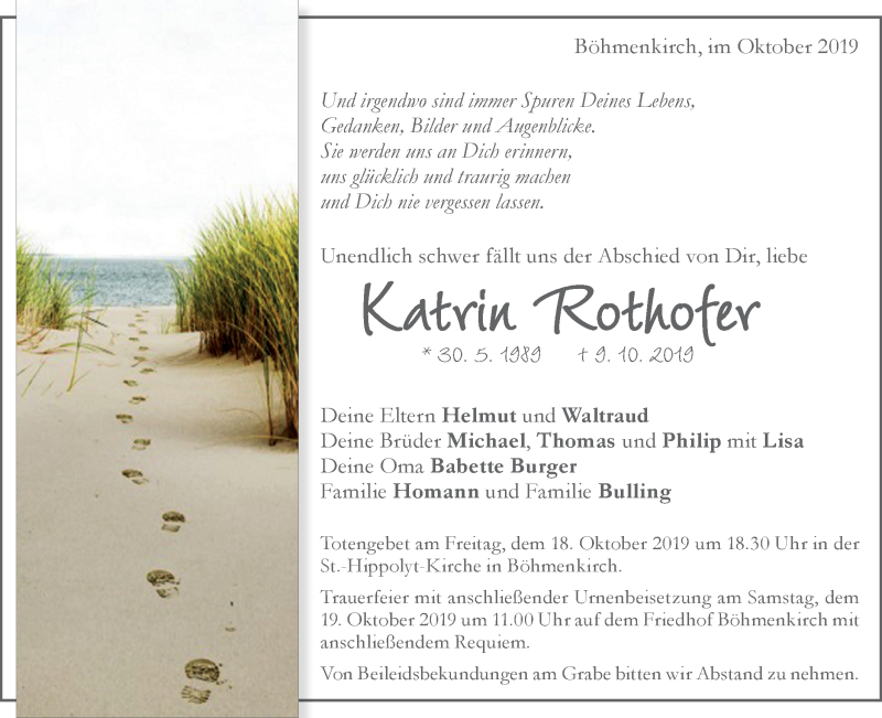 Traueranzeige für Katrin Rothofer vom 15.10.2019 aus Geislinger Zeitung