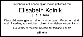 Traueranzeige von Elisabeth Kolnik von NWZ Neue Württembergische Zeitung