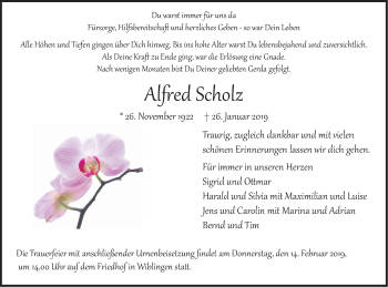Traueranzeige von Alfred Scholz von SÜDWEST PRESSE Ausgabe Ulm/Neu-Ulm