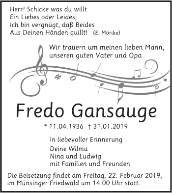 Traueranzeige von Fredo Gansauge von Alb-Bote/Metzinger-Uracher Volksblatt