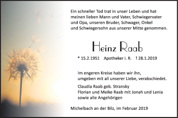 Traueranzeige von Heinz Raab von Haller Tagblatt