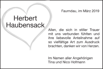 Traueranzeige von Herbert Haubensack von NWZ Neue Württembergische Zeitung