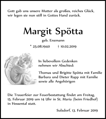 Traueranzeige von Margit Spötta von Haller Tagblatt