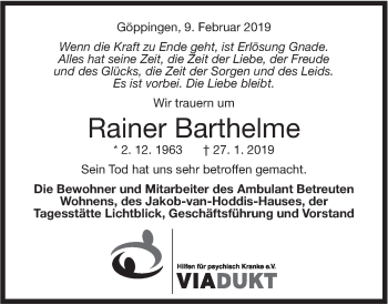Traueranzeige von Rainer Barthelme von NWZ Neue Württembergische Zeitung