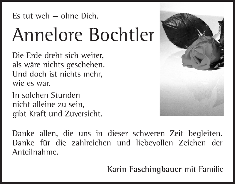  Traueranzeige für Annelore Bochtler vom 11.03.2019 aus Geislinger Zeitung