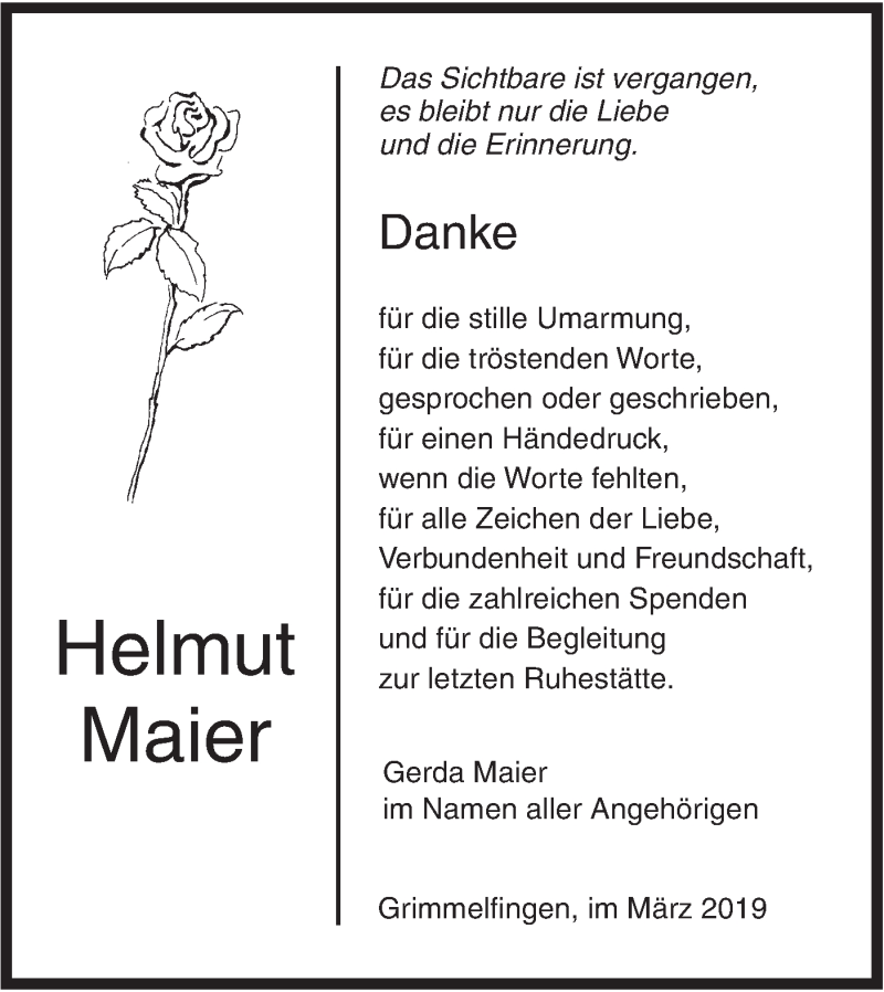  Traueranzeige für Helmut Maier vom 09.03.2019 aus SÜDWEST PRESSE Ausgabe Ulm/Neu-Ulm