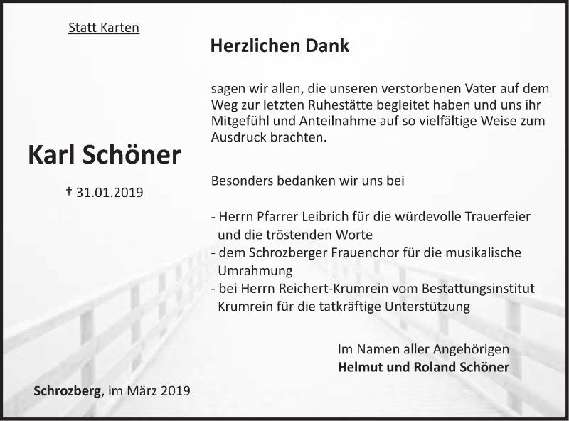  Traueranzeige für Karl Schöner vom 09.03.2019 aus Hohenloher Tagblatt