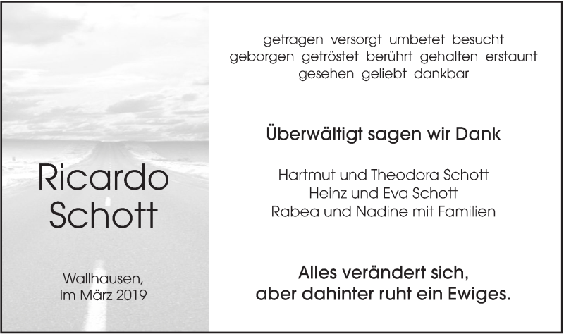  Traueranzeige für Ricardo Schott vom 06.03.2019 aus Hohenloher Tagblatt