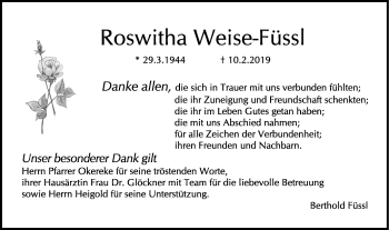 Traueranzeige von Roswitha Weise-Füssl von Haller Tagblatt