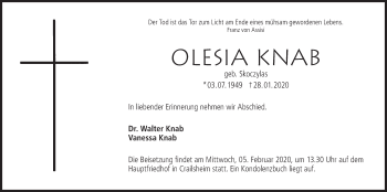 Traueranzeige von Olesia Knab von Hohenloher Tagblatt