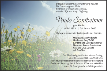 Traueranzeige von Paula Sontheimer von Alb-Bote/Metzinger-Uracher Volksblatt