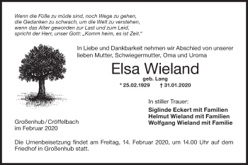 Traueranzeige von Elsa Wieland von Hohenloher Tagblatt