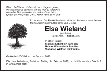 Traueranzeige von Elsa Wieland von Haller Tagblatt