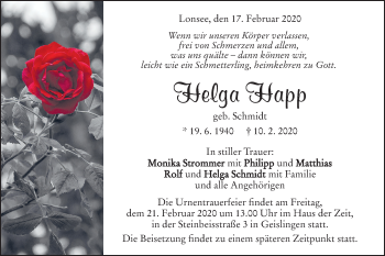 Traueranzeige von Helga Happ von Geislinger Zeitung