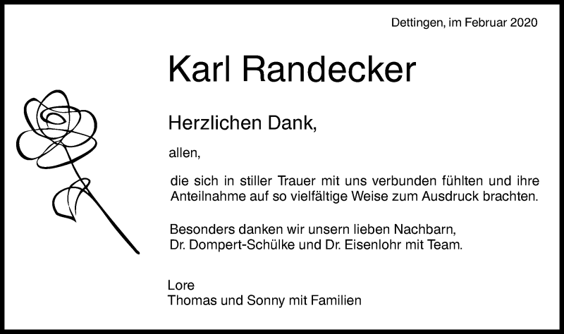  Traueranzeige für Karl Randecker vom 20.02.2020 aus Metzinger-Uracher Volksblatt