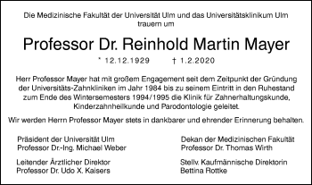 Traueranzeige von Reinhold Martin Mayer von SÜDWEST PRESSE Ausgabe Ulm/Neu-Ulm